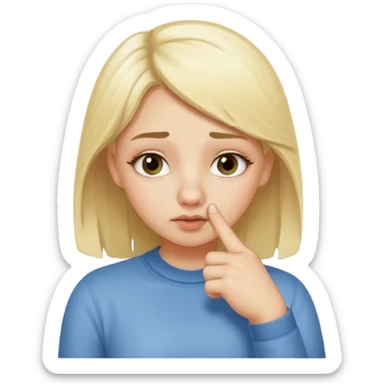 white blonde girl holding onto her nose with her index finger and thumb because something stinks  sticker