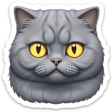 Cinematic Comical Grey Scottish Fold Cat Portrait Emoji, Adorable folded ears accentuating its round face, head tilted with a scrunched, grumpy expression, sleek soft grey fur with subtle blue undertones, large, striking yellow eyes, Simplified yet sharp features, highly detailed, glowing with a slightly sarcastic glow, high shine, poised but with a comically displeased demeanor, stylized with an air of playful disdain, focused yet unimpressed, soft glowing outline, capturing the essence of a grumpy yet endearing kitty with the classic Scottish Fold charm, so lifelike it feels like it could give you an exaggerated sigh and a disapproving stare at any moment! sticker