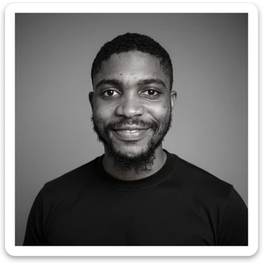 A professional portrait of me in monochrome. Plain black crew neck shirt. Tailored to LinkedIn. Tech boy vibe (programmer). I’m a black man from Nigeria. Retain facial features from attached image. sticker