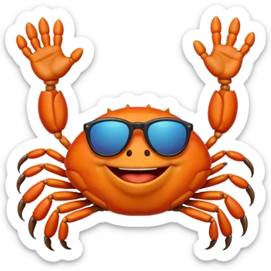 Alaska crab are moving wearing a sunglass and say hi sticker