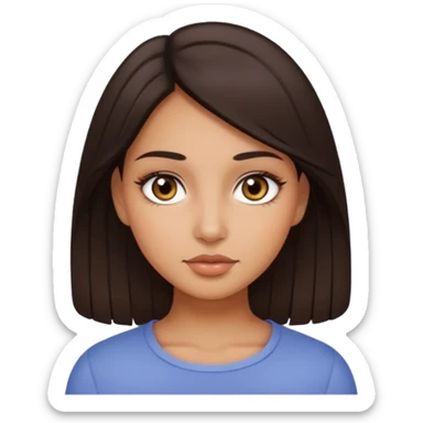 She's with long dark brown hair on her teenager years and her eyes are brown with not very  long natural lushes  her skin is not whit eits medium ( olive) and her faces shape is oval and a little bit circle her lips  awesome but not big lips she has a make up but clean natural looking  make up  sticker