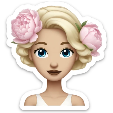 White bride with long light blonde hair and blue eyes with light pink peonies in hair white skin  sticker