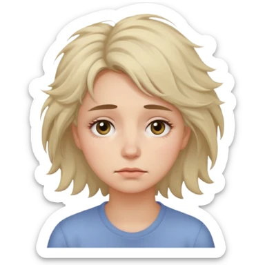tired woman with dark circles under eyes, slightly messy hair, neutral face, pastel minimal emoji style, soft light, without frame, transparent background
 sticker