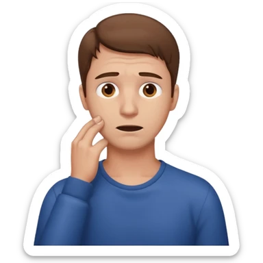 A man looking stressed holding the front of his neck  sticker