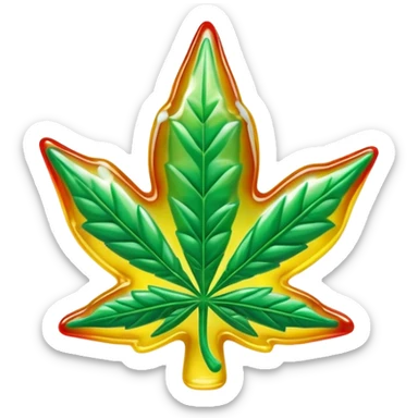 gusher gummy shaped like a marijuana leaf with a visible liquid center bright colors sticker