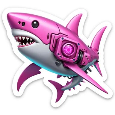 glitter mech shark pink cyberpunk sticker