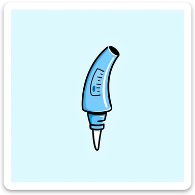 Hand-drawn blue VO2 max mouthpiece with breathing valve and measurement tube sticker