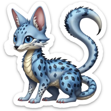 Realistic cute Flurry furry scary slimy oily glossy wet gloomy dusky scaly sergal-serval-possum-sphynx-Koi-sergal-fusion-animal-hybrid-creature with a snake-tail sticker