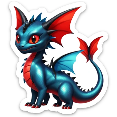 Shiny Red And Black Colorful Litten-Salandit-Vaporeon-Toothless-Fakémon-hybrid-creature (full body)  sticker