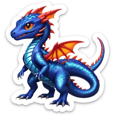 Cute Shiny indigo iridescent Guilmon-Salandit-Fakémon-hybrid-creature (full body)  sticker
