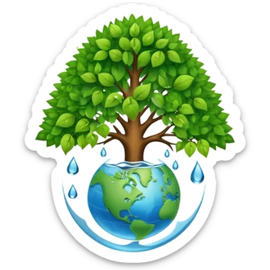 An icon featuring a tree, a recycling symbol, and a globe, representing ecology. The design includes green leaves, a water droplet, and wildlife, symbolizing the study of ecosystems, sustainability, and environmental protection. Transparent background. sticker