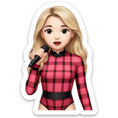 Sabrina carpenter singing at concert wearing a black and red plaid bodysuit with huge crowd and light pink stage setting  sticker