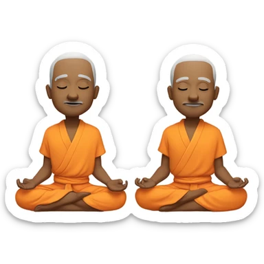 an old yogi with a peaceful and meditative expression. The character should be wearing an orange robe, symbolizing traditional yogic attire. The yogi can be sitting in a lotus position with closed eyes, a gentle smile, and a serene aura. sticker