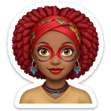 black afro hair with red head bandana and lots of face tattoo black skin girl sticker
