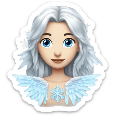 big wings, silver, feather, icy ,snowflake, Beautiful, fairy, long hair, blue eyes sticker