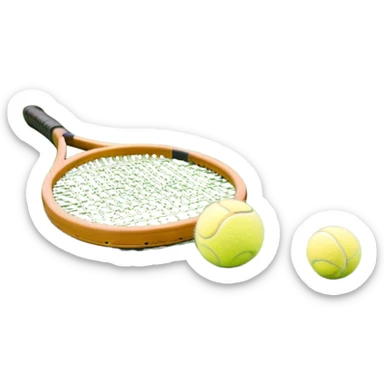 A tennis racket resting on the green grass of a tennis court, with a tennis ball placed nearby and the net stretching across the court. The background captures the fresh, open atmosphere of a traditional grass court, emphasizing the elegance and precision of the sport. sticker