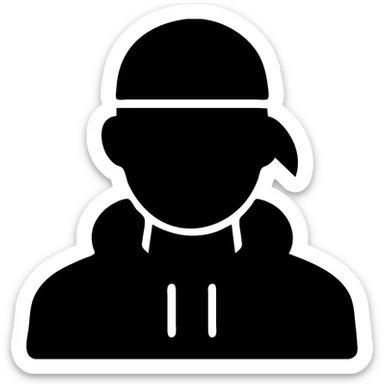 black man with a durag and black hoodie, solid filled icon, strong silhouette, no internal detail sticker