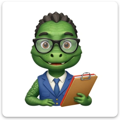 A 1960s style image of a gator with a clipboard and a pencil sticker