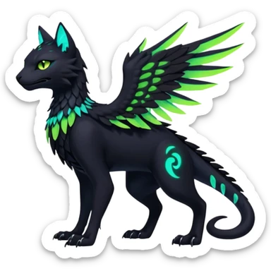 Black Dark Exotic Beaked Feathery Nocturnal Neon-glowing Abyssal Nightly Abyss-Cat-Gryphon-Salandit-Nargacuga-Silvally-Fakémon Creature (full body) sticker