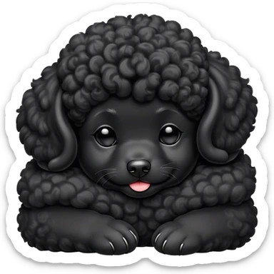Meme-Worthy Cute Sleeping Black Poodle Portrait Emoji, Head resting peacefully with a contented smile, showcasing a delightfully elegant build and a luxuriously soft, curly jet-black Fur, eyes shut in a serene nap, Simplified yet hilariously adorable features, highly detailed, glowing with a soft, drowsy light, high shine, relaxed and utterly lovable, stylized with an air of playful laziness, bright and heartwarming, soft glowing outline, capturing the essence of a comically sleepy companion, so meme-worthy it feels like it could instantly become the next viral sensation of adorable slumber! sticker