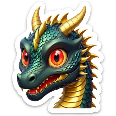 The image depicts a dragon resembling the dragon symbol from ancient Japanese mythology, combining the colors gold and black. It is bright and shiny, with clear colors, and the background of the image is transparent. The dragon embodies these colors, has red eyes, and is complete. sticker