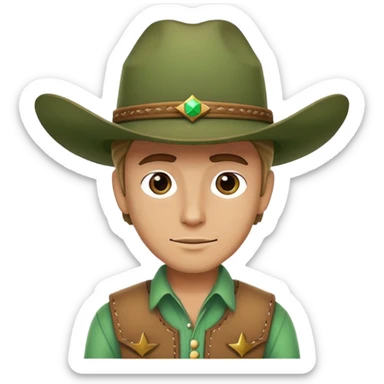 Cowboy wearing a green hat without any star on the hat, western style outfit sticker