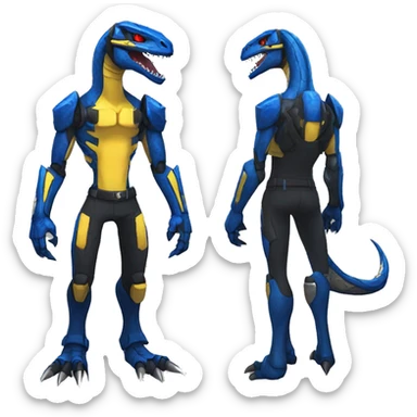  Cool Edgy Black Blue Yellow Digimon-Fakemon-Guilmon-Velociraptor-Dragon-Mecha full body sticker