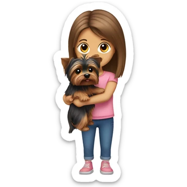 Yorkshire Terrier in the arms of a girl with brown hair sticker