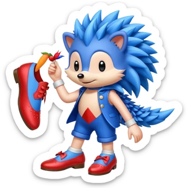 Blue hedgehog with red shoes and peach arms with large quills sticker
