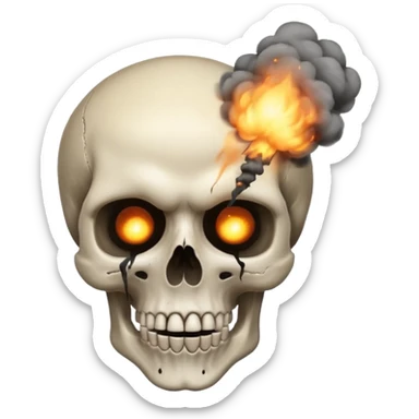 Combine this three emojis 💀🤯💨 where the head should be blasted like 2nd emoji and smoke should come out like third emoji and the reaction should be like this emoji 😨 sticker