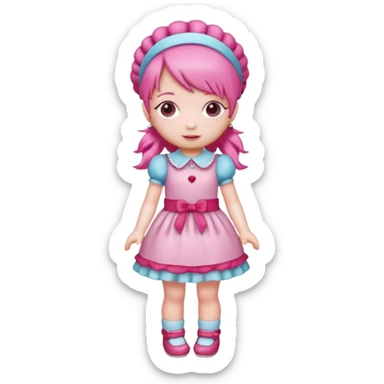 Isolated detaile illustration incredibly raspberry torte doll figurine full body with pink hair and a raspberry hairband sticker