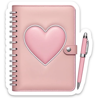 Aesthetic romantic soft aesthetic pastel light pink note journal book with a white heart motive on it + a pink pen next to it sticker