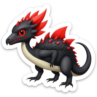 a white exotic edgy vernid-fionbr-Fakémon-creature, with black belly and red eyes, full body sticker