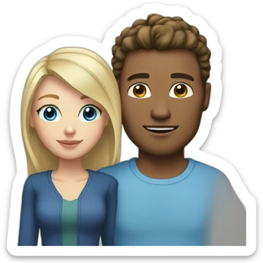 lightskinned blonde man with blue eyes and brunette woman sticker