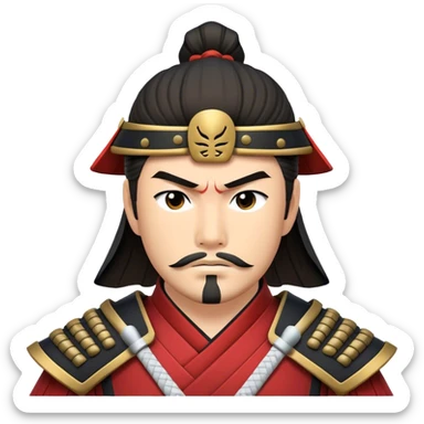 Cinematic Realistic Samurai Pop Culture Emoji, depicted with a noble, stoic portrayal of a samurai warrior rendered with crisp detail and dramatic, traditional lighting. sticker