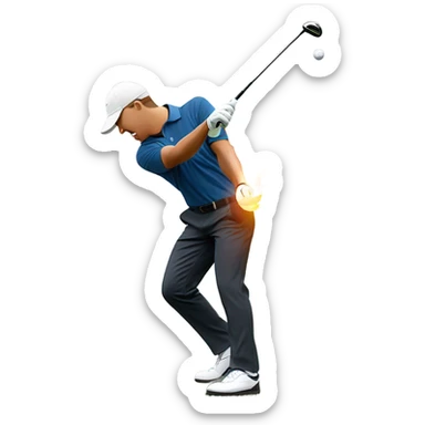 Guy hitting golf ball with flames trailing off ball sticker