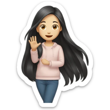 Asian girl with long hair waving sticker