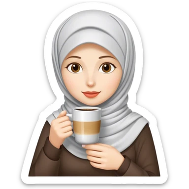 a white skin hijab woman drinking coffee sticker