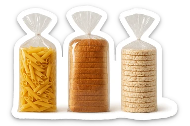 pacco di pasta realistico, pacco di pane, pacco di gallette di riso, 4k sticker