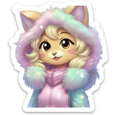 Anthro Cute Fluffy Gorgeous Magical Petite Shiny Colorful Pastel Glitter Sparkle Stars Anime Chibi Fantasy-Animal-Fakémon-Pokémon-Hybrid Fur Sona Aesthetic Trending Style Full Body sticker