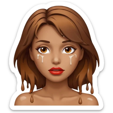 Brown Hair Woman , white paint , drip, face, hot  Sexy, lips sticker