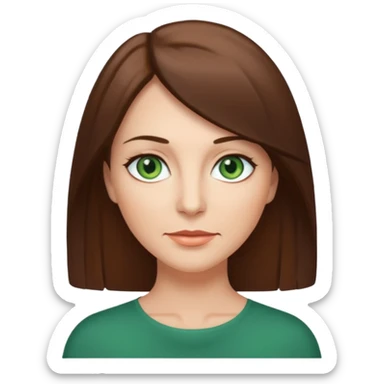 pretty middle age woman with green eyes and shoulder length straight brown hair  sticker