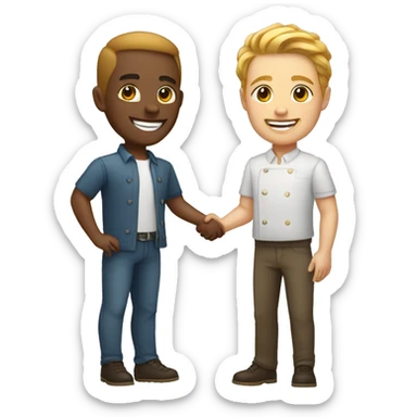 restaurant owner and blogger shaking hands, both with light skin, in great detail sticker