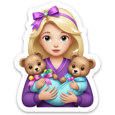 woman holding baby bears with ribbons and crystals sticker