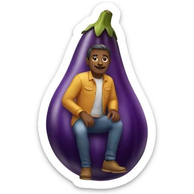 A man sitting on an eggplant sticker