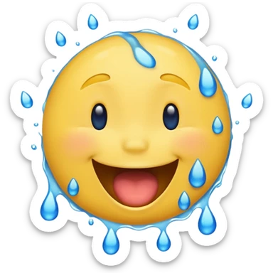 Emoji, yellow round laughing face, open mouth with Splashing blue tears sticker