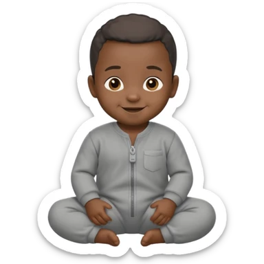 Black baby with straight face in a grey jumpsuit sticker