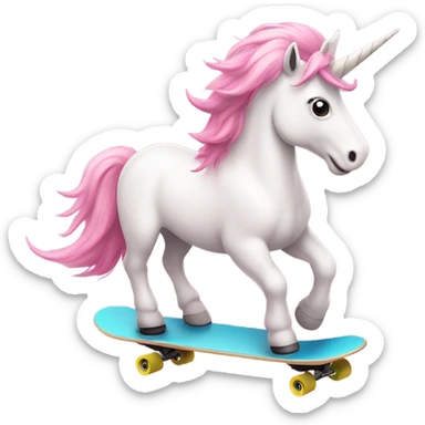 light pink unicorn riding a skateboard sticker