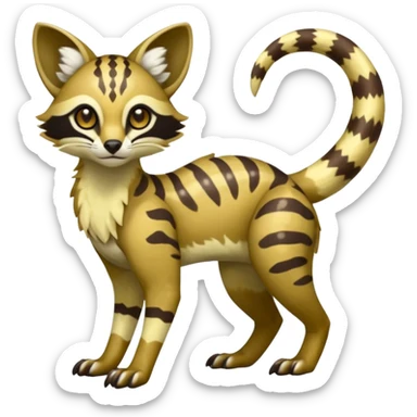 Rare realistic shiny warm-colored lush tropical exotic cute epic pretty beautiful handsome gorgeous aesthetic colorful vibrant Vernid-Protogen-Primagen-Wickerbeast-Genet-Trico-species-Fakemon-hybrid-creature by LiLaiRa, beautiful intricate markings, full body sticker