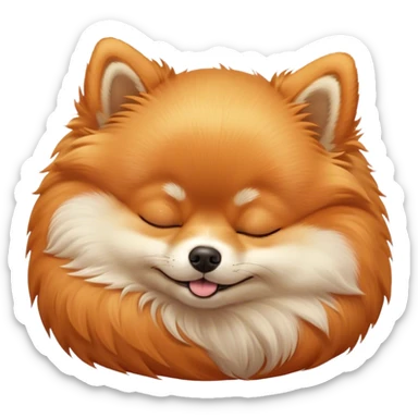 Meme-Worthy Cute Sleeping Orange Pomeranian Portrait Emoji, Head resting peacefully with a contented smile, showcasing a delightfully compact build and a luxuriously soft, fluffy orange Fur, eyes shut in a serene nap, Simplified yet hilariously adorable features, highly detailed, glowing with a soft, drowsy light, high shine, relaxed and utterly lovable, stylized with an air of playful laziness, bright and heartwarming, soft glowing outline, capturing the essence of a comically sleepy companion, so meme-worthy it feels like it could instantly become the next viral sensation of adorable slumber! sticker